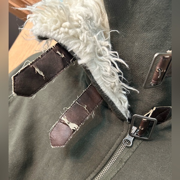 Aeropostale jacket 87 Moto jacket olive green Sherpa faux fur size Small zipper - Picture 7 of 16